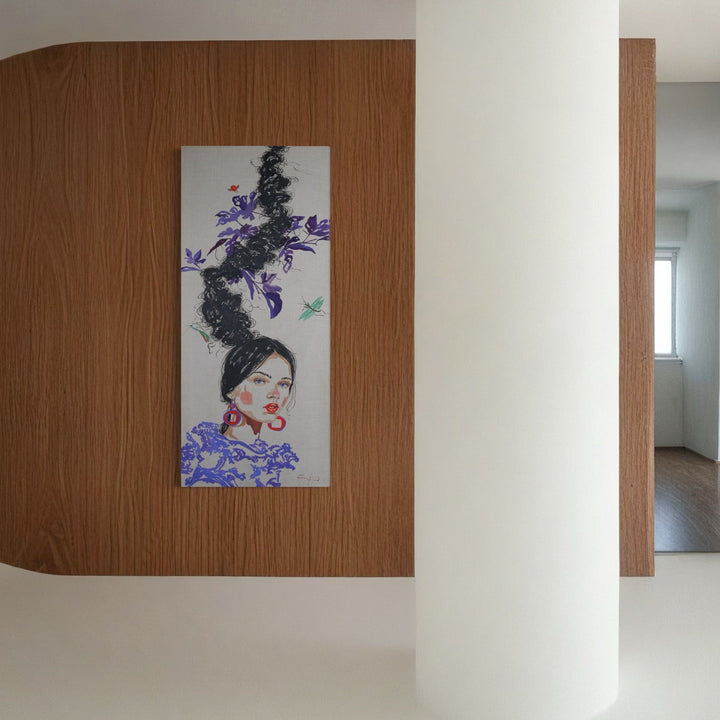 The artwork, Purple Leaves, by Carlos Gamez de Francisco, displayed in a room.