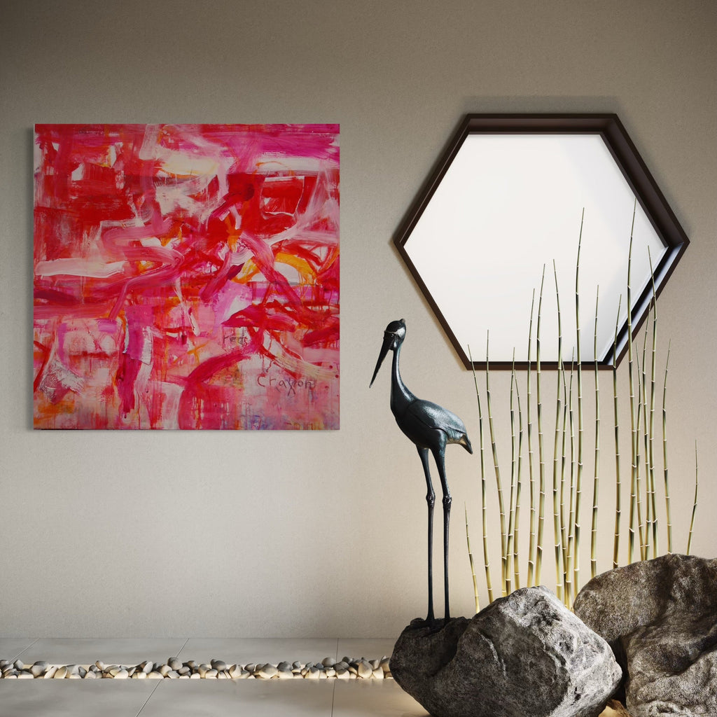 The artwork, RED CRAYON, by Amadea Bailey, displayed in a room.