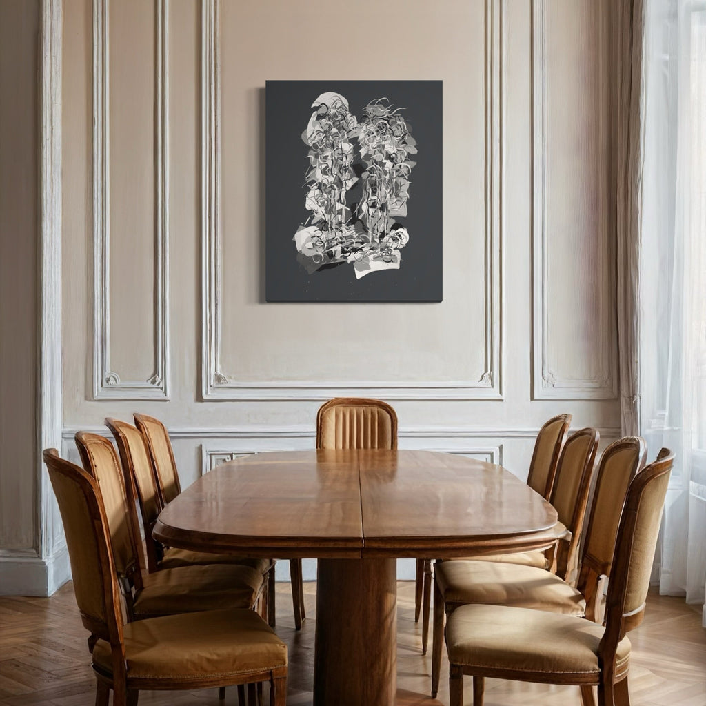 The artwork, Radiations Painting 12, by Carol Salmanson, displayed in a room.