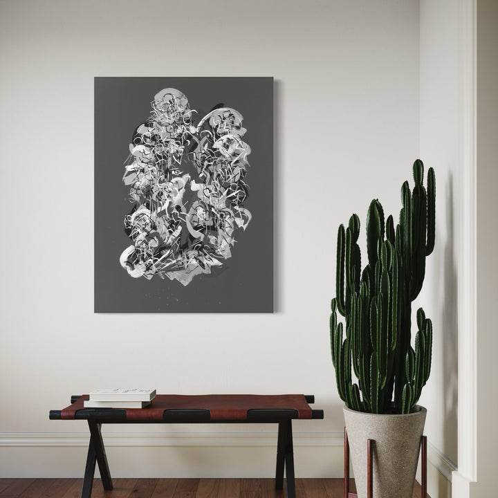 The artwork, Radiations Painting 3, by Carol Salmanson, displayed in a room.