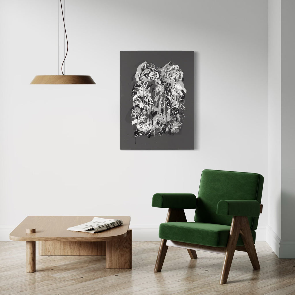 The artwork, Radiations Painting 5, by Carol Salmanson, displayed in a room.