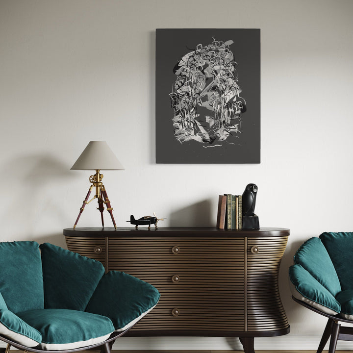 The artwork, Radiations Painting 7, by Carol Salmanson, displayed in a room.