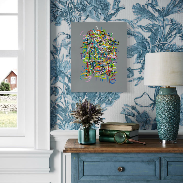 The artwork, Radiations Series 3-Painting 6, by Carol Salmanson, displayed in a room.