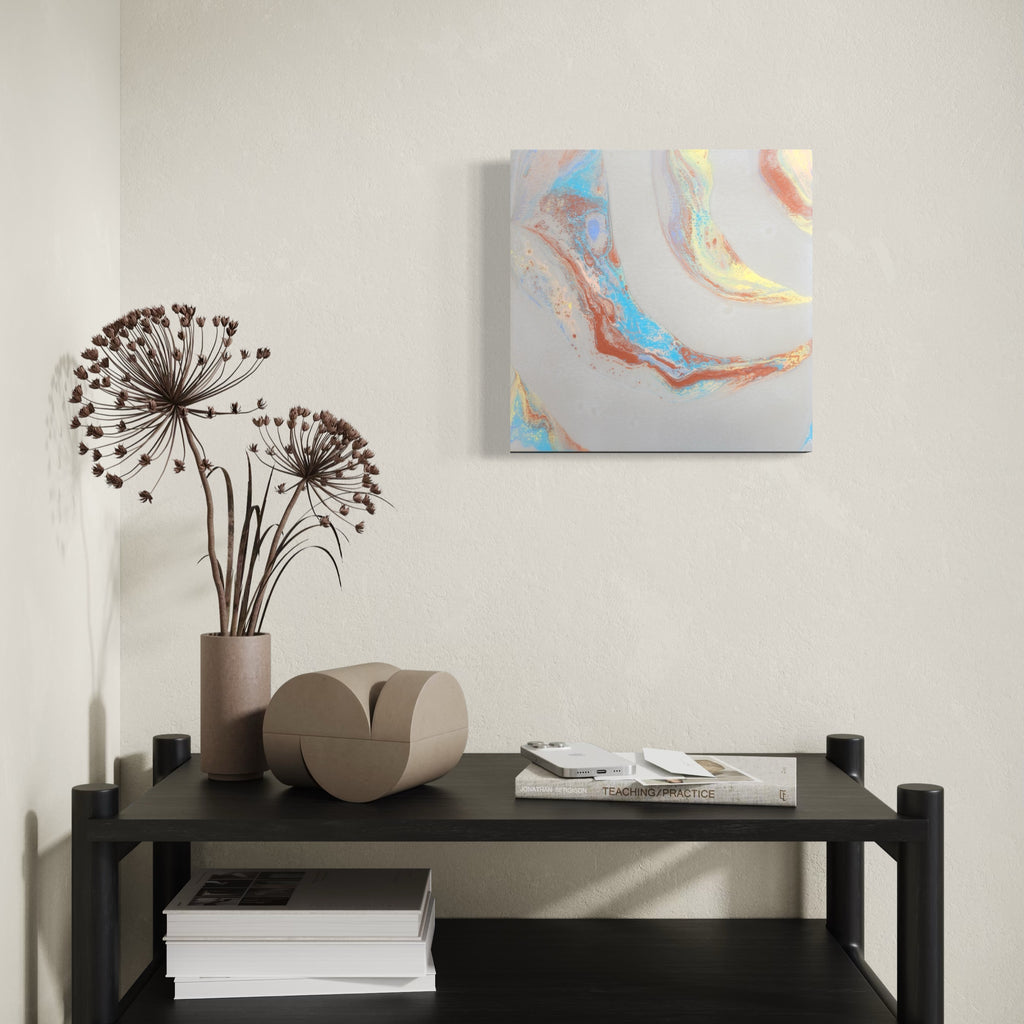The artwork, Rainbow Signal, by Swann Freslon, displayed in a room.