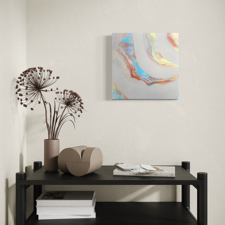 The artwork, Rainbow Signal, by Swann Freslon, displayed in a room.