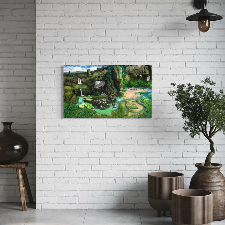 The artwork, Rainforest River, by Nash Bellows, displayed in a room.