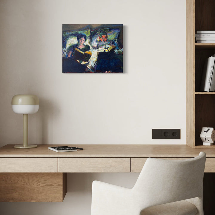 The artwork, Reading Party IV, by Catherine Webb, displayed in a room.