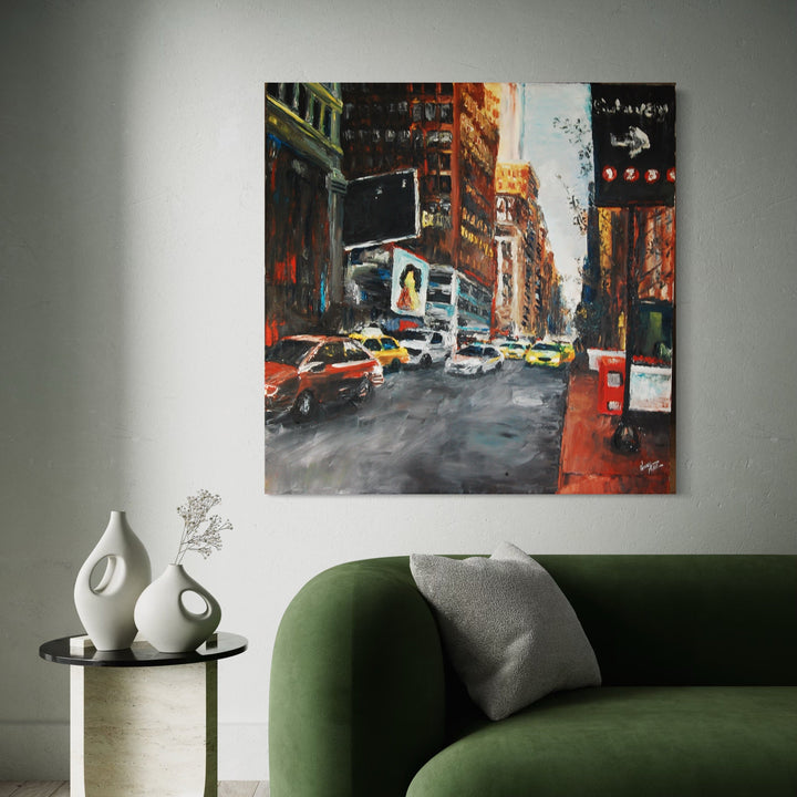 The artwork, Red Line, by Lauren Luna, displayed in a room.