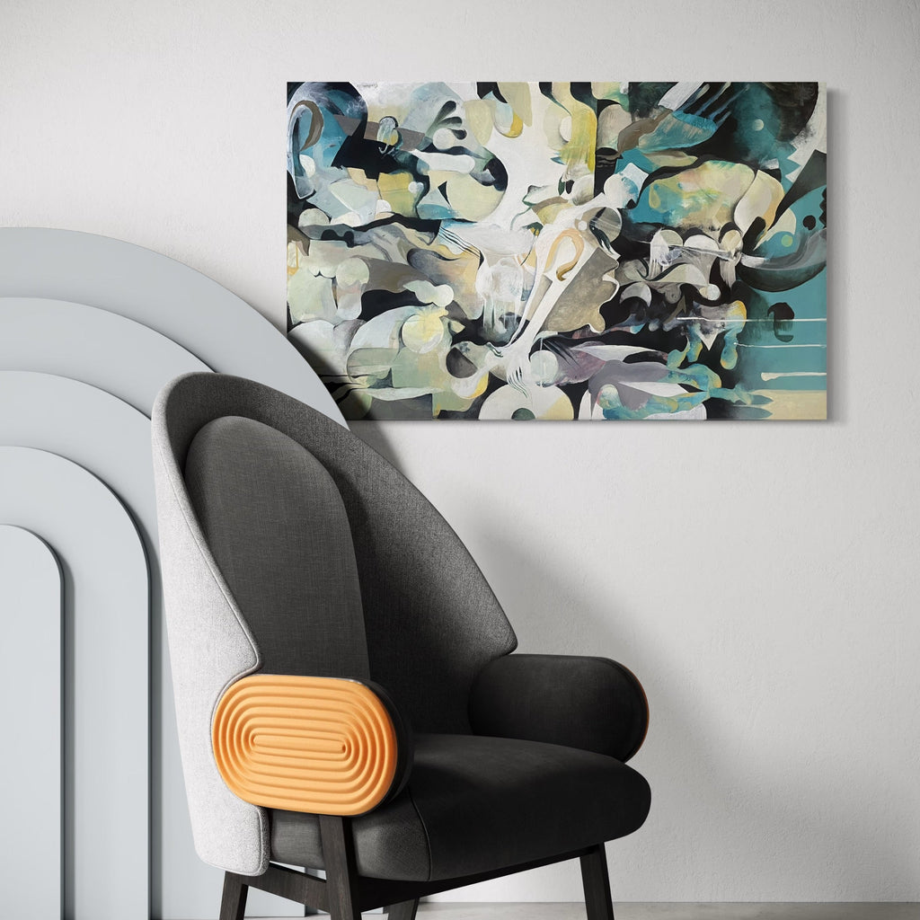 The artwork, Refracted Moon, by David Louis Cintron, displayed in a room.