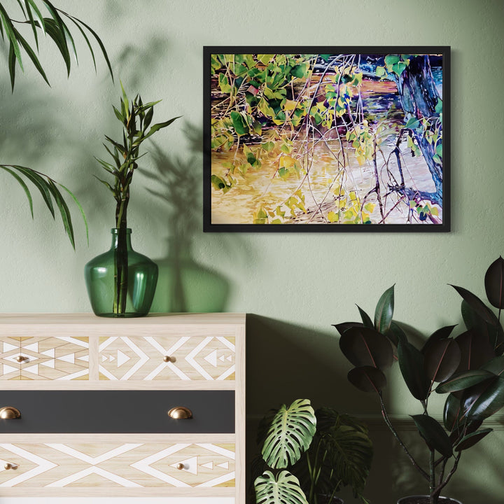 The artwork, Reservoir, by Jane E. Skafte, displayed in a room.