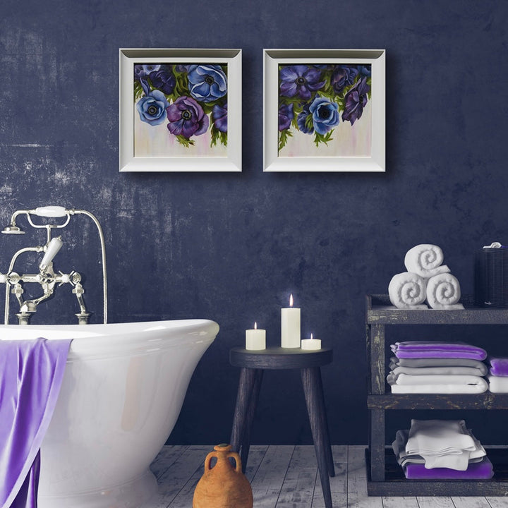 The artwork, Rhapsody Diptych, by Carla Thomson, displayed in a room.