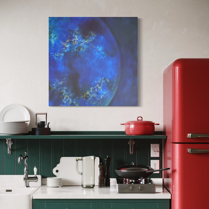 The artwork, Ring the Bells That Still Can Ring, by Anne Cherubim, displayed in a room.