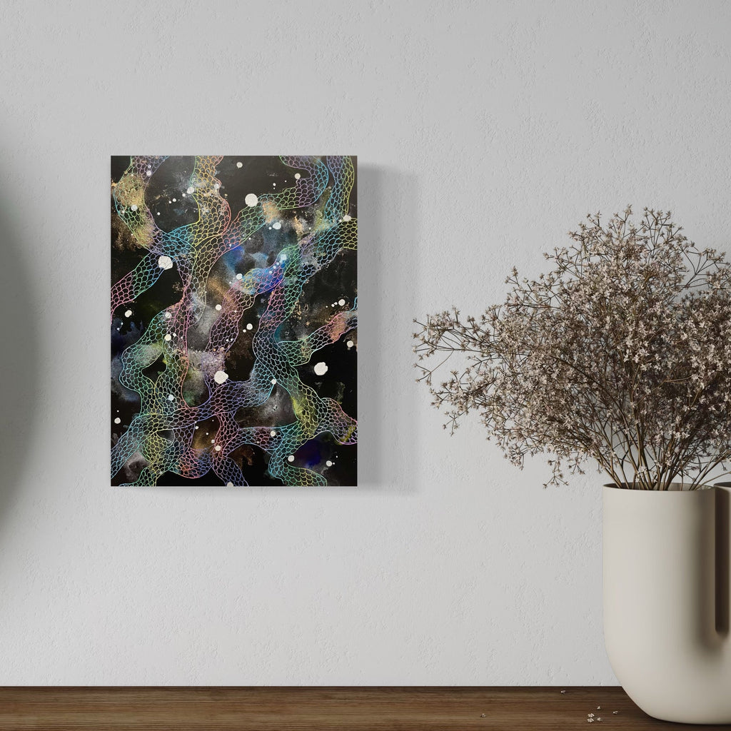The artwork, Rising Rainbow Dragon 7, by Sonomi Kobayashi, displayed in a room.