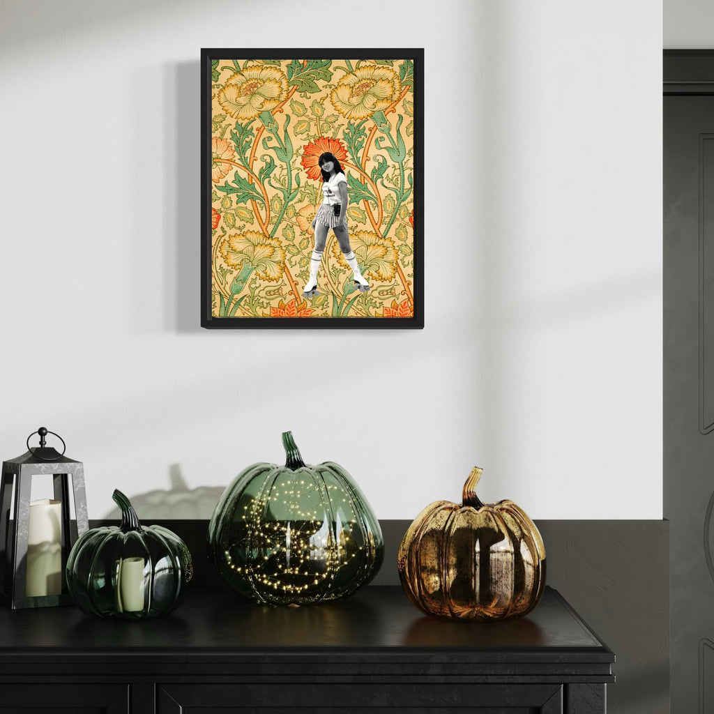 The artwork, Roller Girl, by Theresa Gooby, displayed in a room.