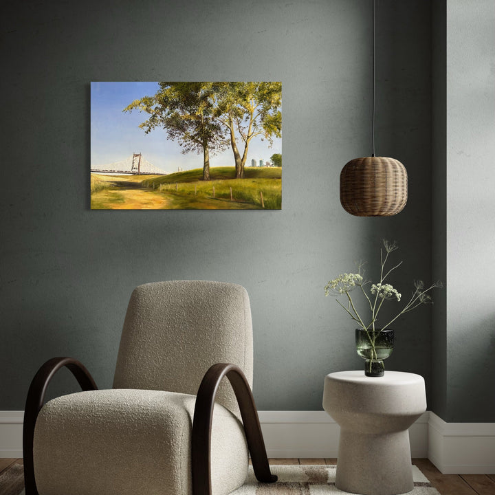 The artwork, Roosevelt Island Oasis, by Jessica Ziegler, displayed in a room.