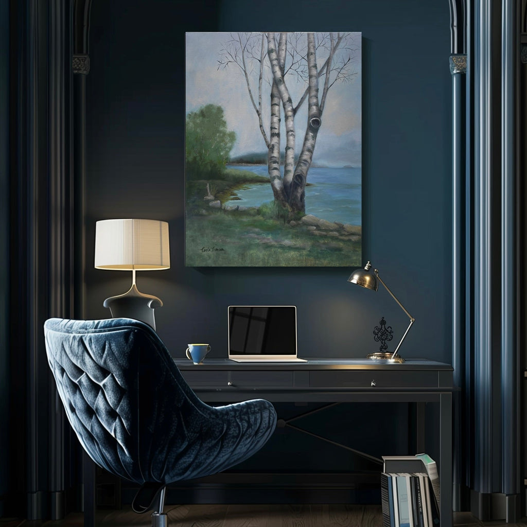 The artwork, Rooted in the Shore, by Carla Thomson, displayed in a room.