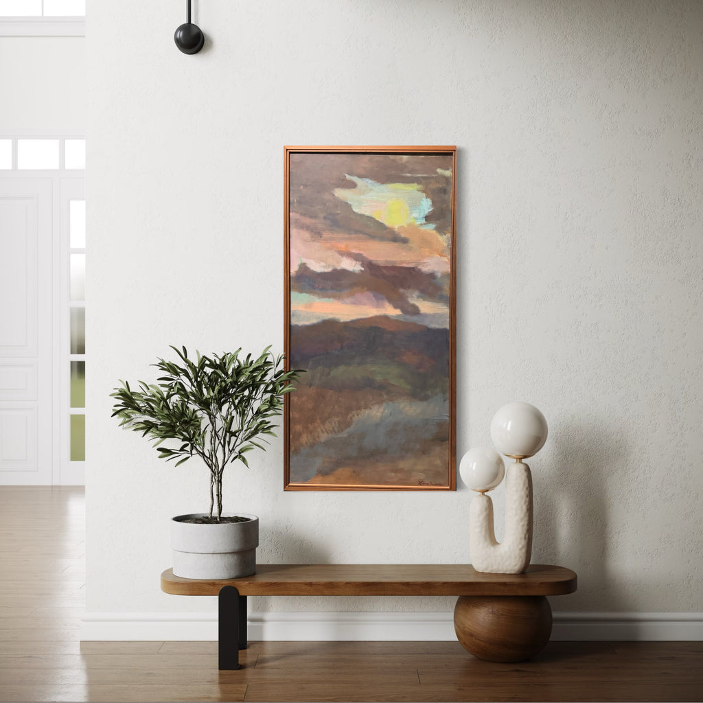 The artwork, SKYSCAPE , by Diane Love, displayed in a room.