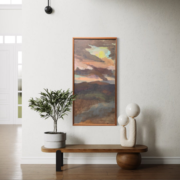 The artwork, SKYSCAPE , by Diane Love, displayed in a room.