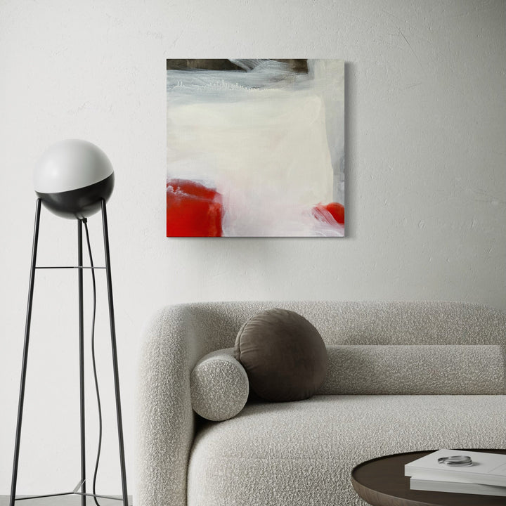 The artwork, Safe, The Barn , by Ann Tracy, displayed in a room.