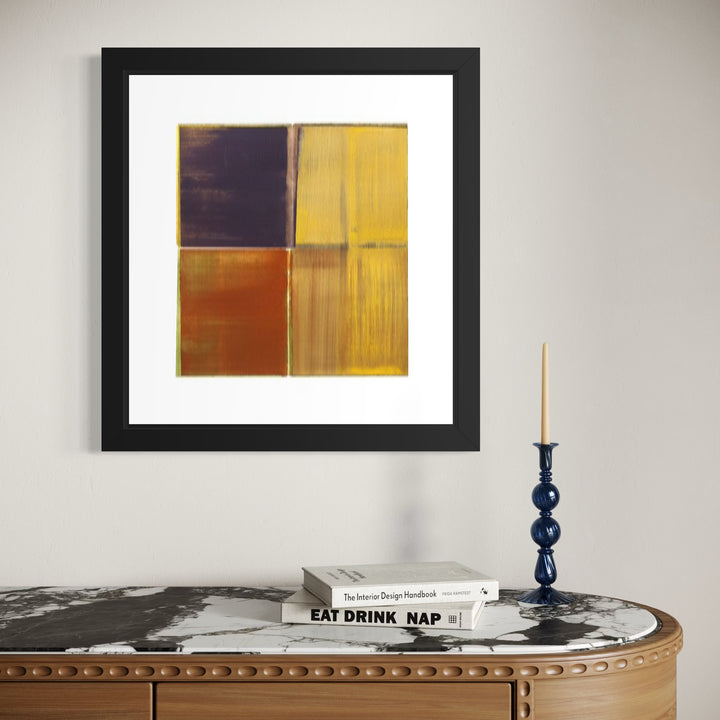 The artwork, Saffron and Sage, by Ken Schiano, displayed in a room.