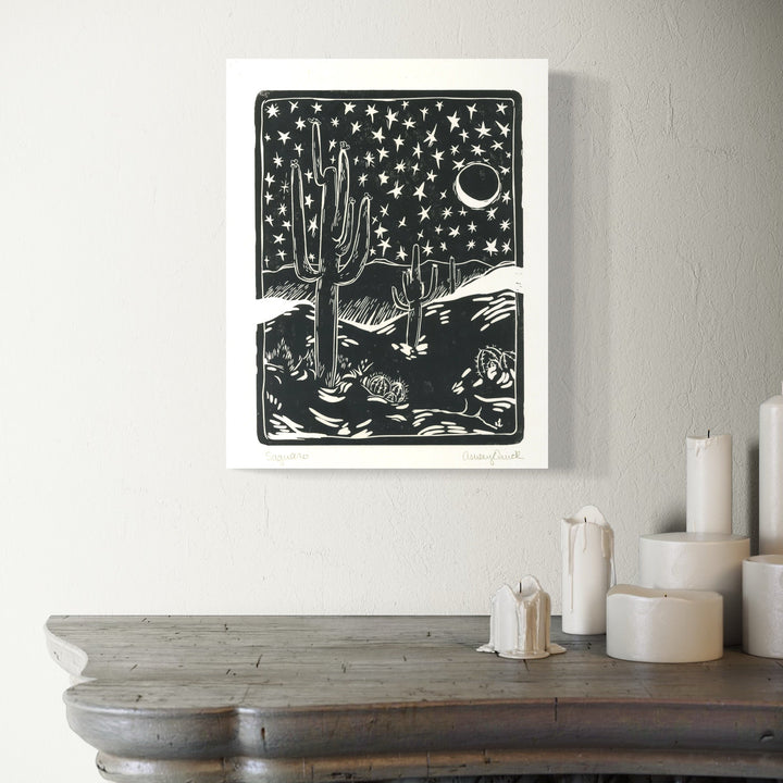 The artwork, Saguaro, by Ashley Ranae Quick, displayed in a room.