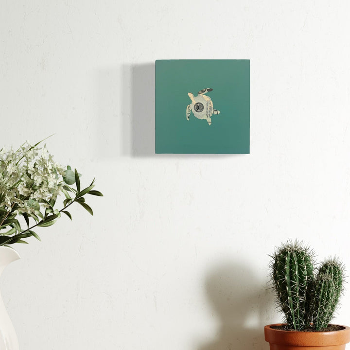 The artwork, Sea Turtle Spirit Messenger, by Jacki Davis, displayed in a room.