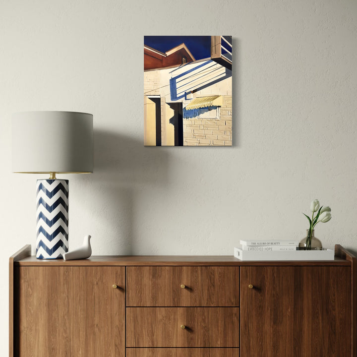The artwork, Shadows on a Kearny Building, by Allan Gorman, displayed in a room.