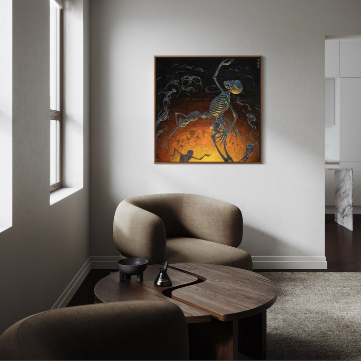 The artwork, Skeleton Party, by Ler Chang, displayed in a room.