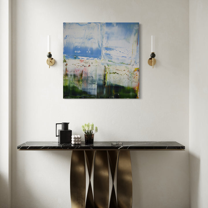 The artwork, Skyblue, by Harry Moody, displayed in a room.