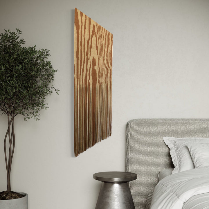 The artwork, Slant Fringe, by Quynn Douglas Dale, displayed in a room.