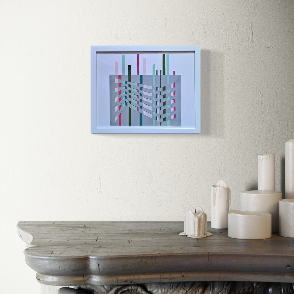 The artwork, Slant Weave, by Johanna Ryan, displayed in a room.