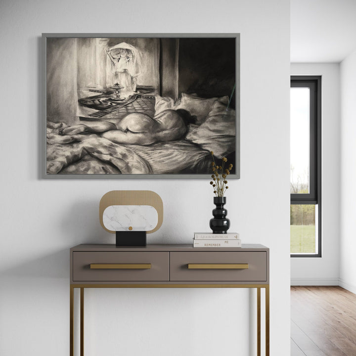 The artwork, Sleep and Dreams, by Regina Miele, displayed in a room.