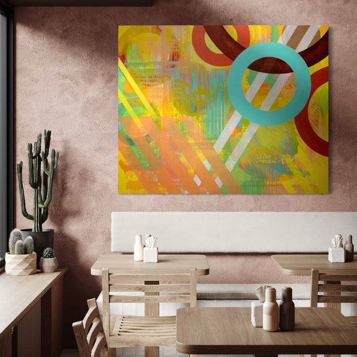 The artwork, Slice, by Linda Schmidt, displayed in a room.