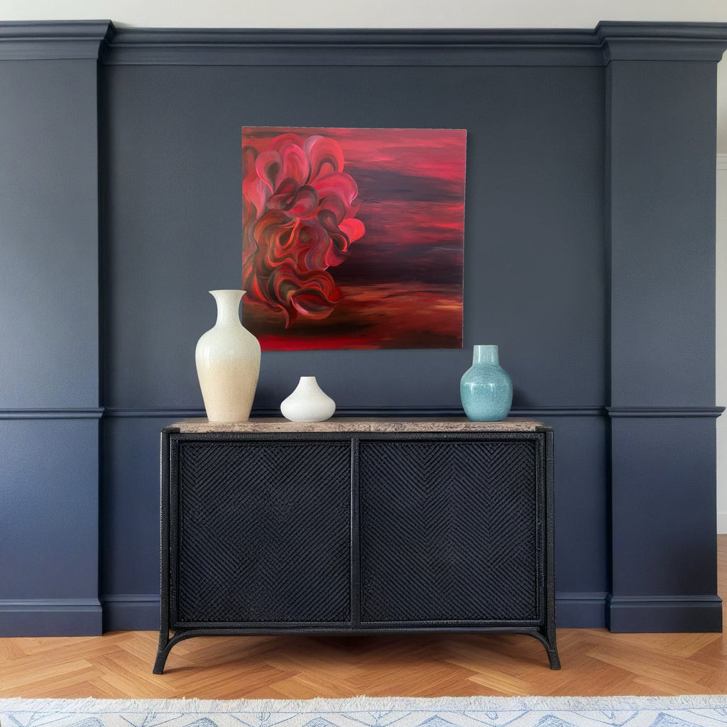 The artwork, Slow Burn, by Kim Rosebud, displayed in a room.