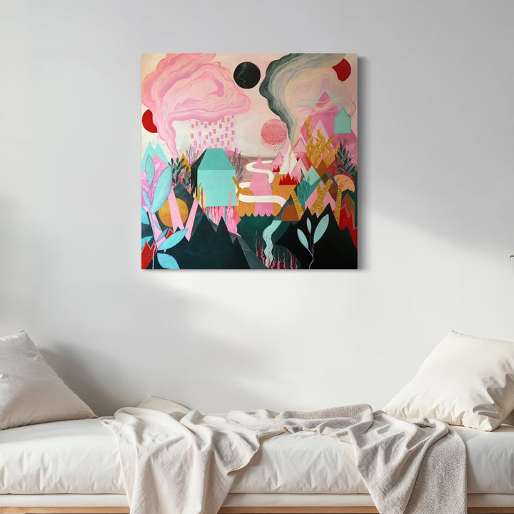 The artwork, Smoke Signals, by Tyler Sorgman, displayed in a room.