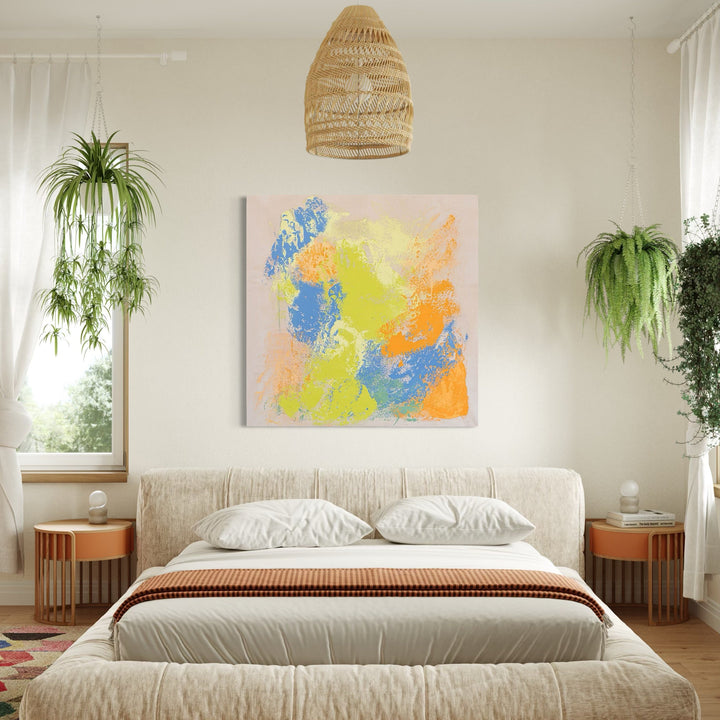 The artwork, Soft Marsh Under the Clouds 1, by Cole Douglas, displayed in a room.