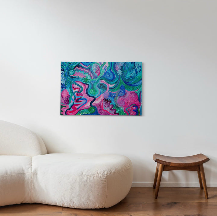 The artwork, Soul Entanglement, by Kim Rosebud, displayed in a room.