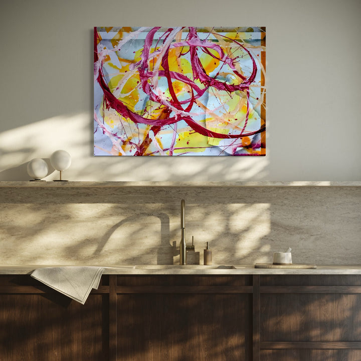 The artwork, Spider Lilies, by Nicholas Franklin, displayed in a room.