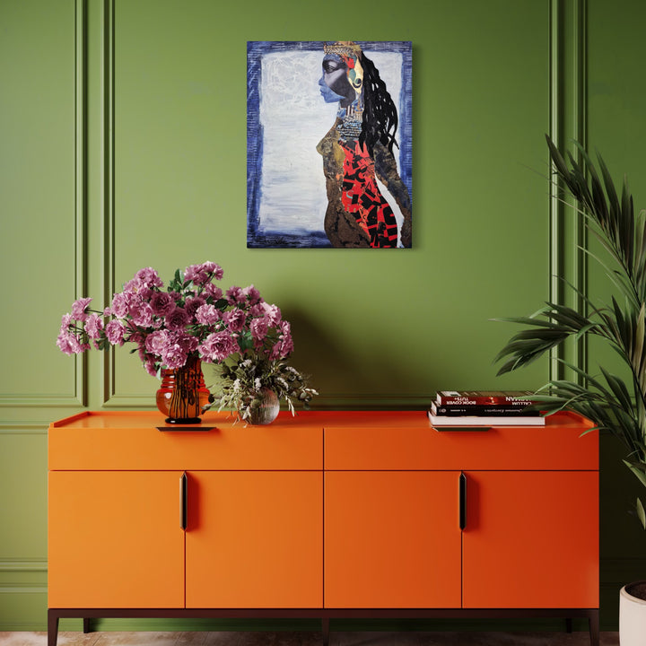 The artwork, Step Into Your Power, by Mona Dworkin, displayed in a room.
