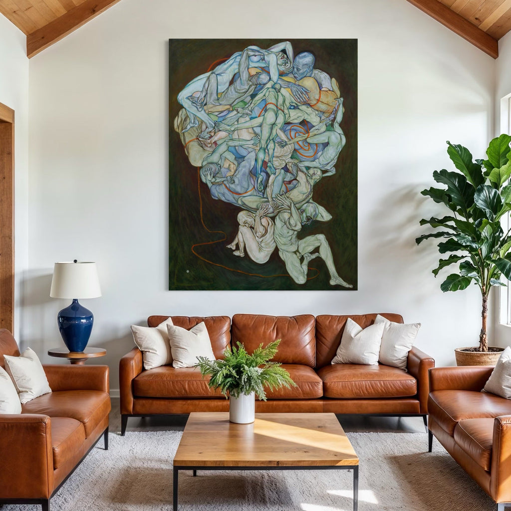 The artwork, Stitched with Its Color, by Sol Kjok, displayed in a room.