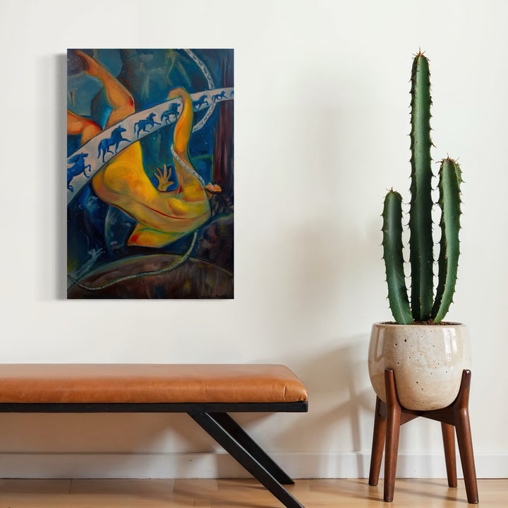 The artwork, Stole the Stars, by Dara Theodora, displayed in a room.