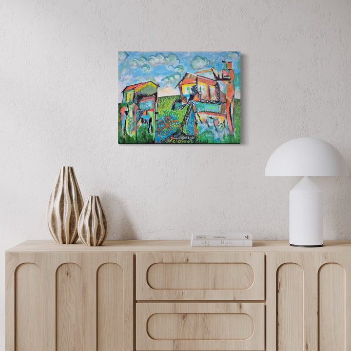 The artwork, Stone Bridge Farm, by James Ehling, displayed in a room.