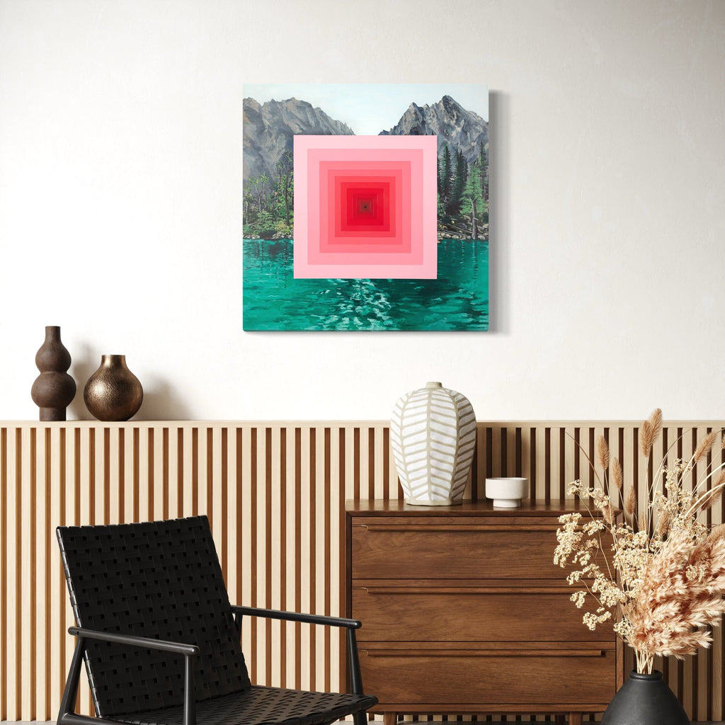 The artwork, Strange Waters, by Adam Anglin, displayed in a room.
