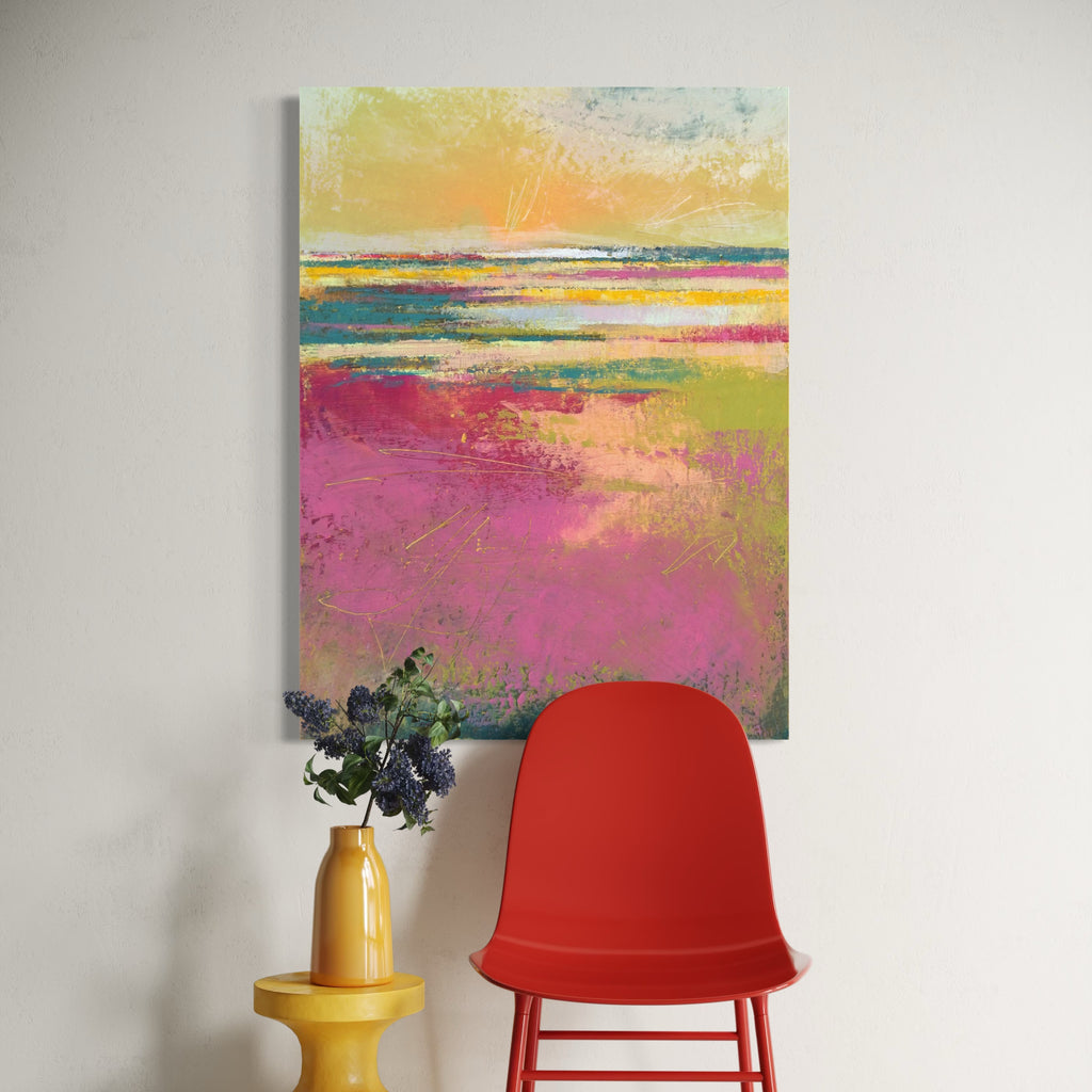 The artwork, Strawberry Daiquiri, by Victoria Primicias, displayed in a room.