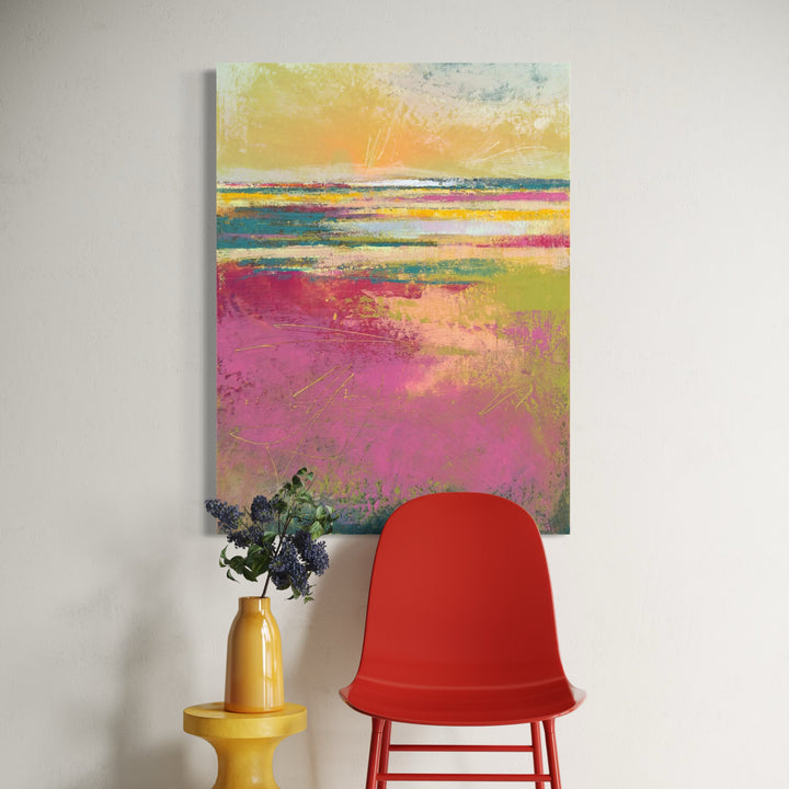 The artwork, Strawberry Daiquiri, by Victoria Primicias, displayed in a room.