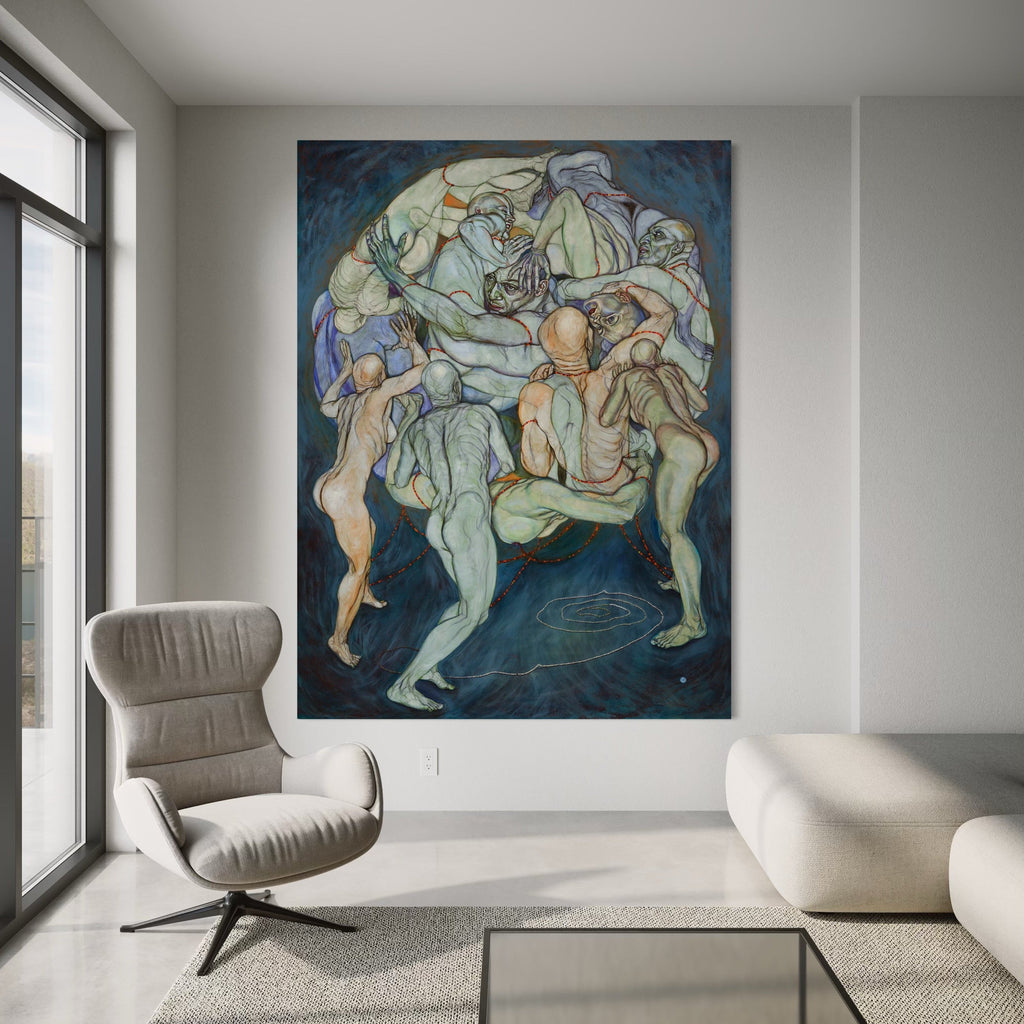 The artwork, Strings Attached, by Sol Kjok, displayed in a room.