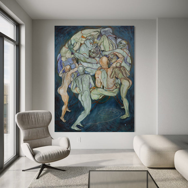 The artwork, Strings Attached, by Sol Kjok, displayed in a room.