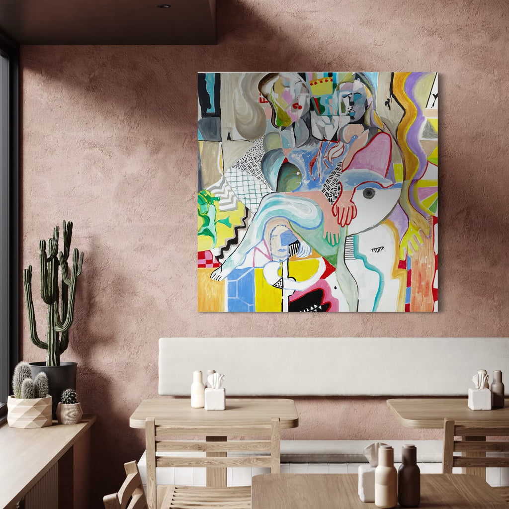 The artwork, Sunny Side Up, by Lisa Warren, displayed in a room.