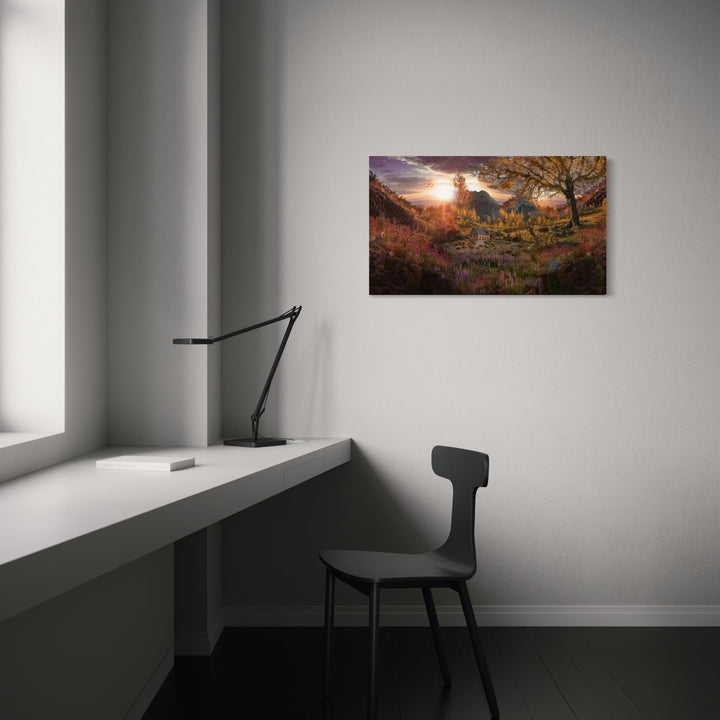 The artwork, Sunset Valley, by Nash Bellows, displayed in a room.