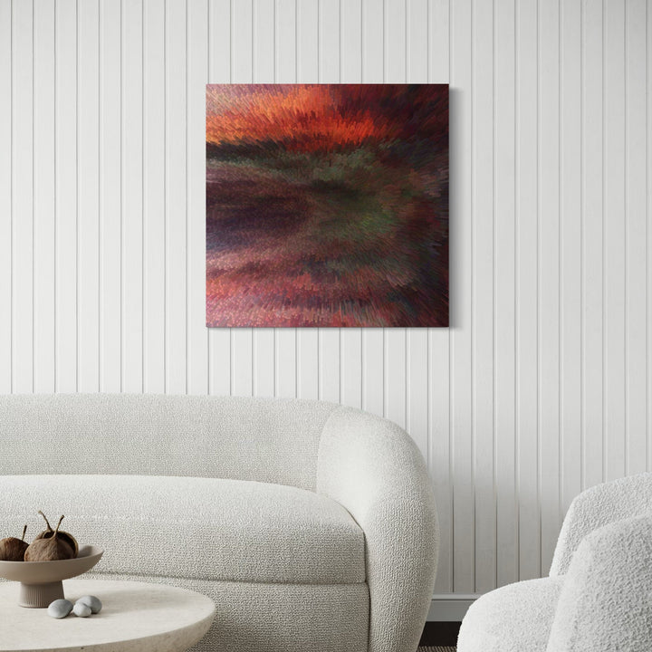 The artwork, Sunset in The Dell, by Anne Cherubim, displayed in a room.
